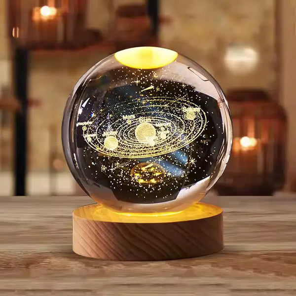 Lampe de Nuit 3D – Système Solaire & Lune en Cristal